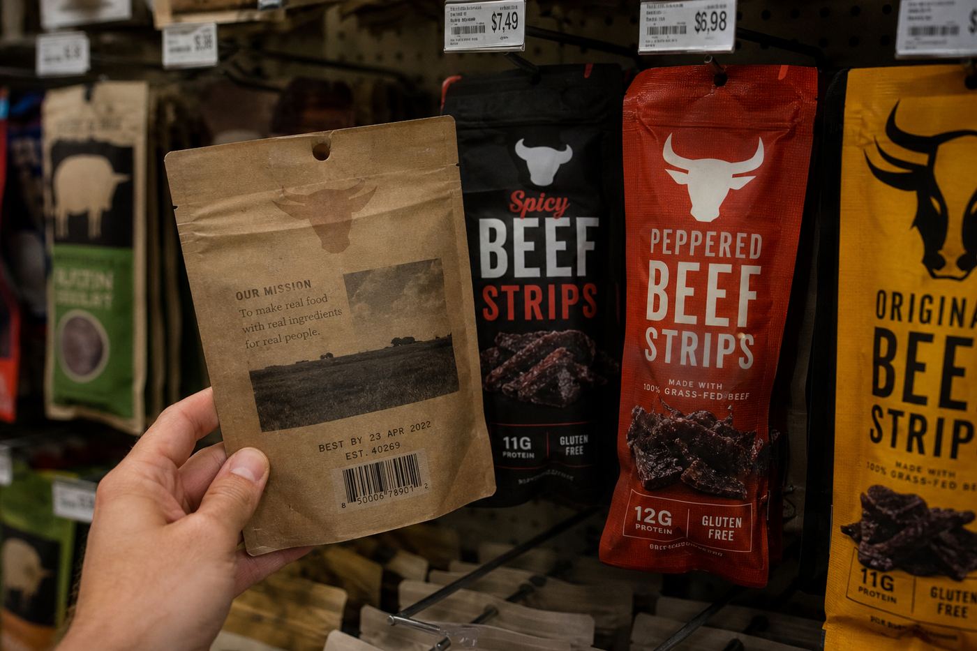 Natural food product on a crowded retail shelf